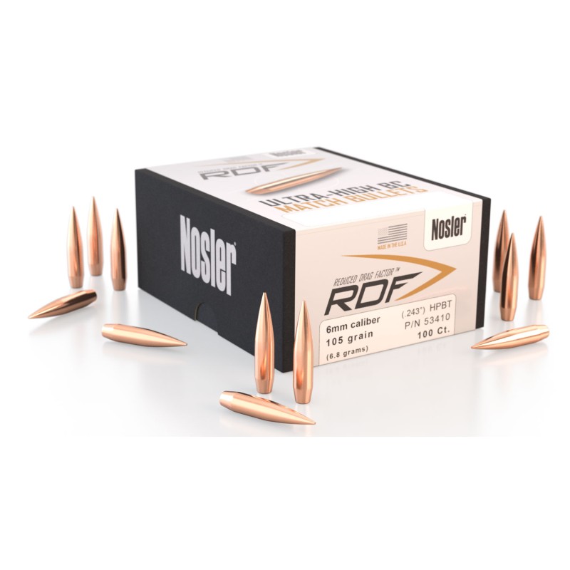 Nosler 53410 RDF Match 6mm .243 105 gr Hollow Point Boat Tail 100 Per Box