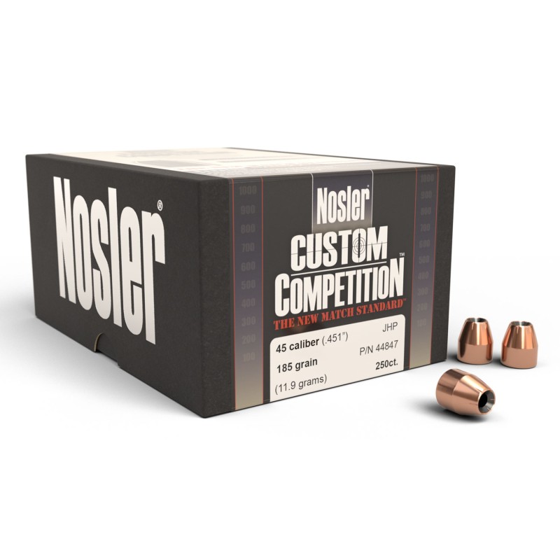 Nosler 44847 Custom Competition 45 Cal .451 185 gr Jacketed Hollow Point 250 Per Box