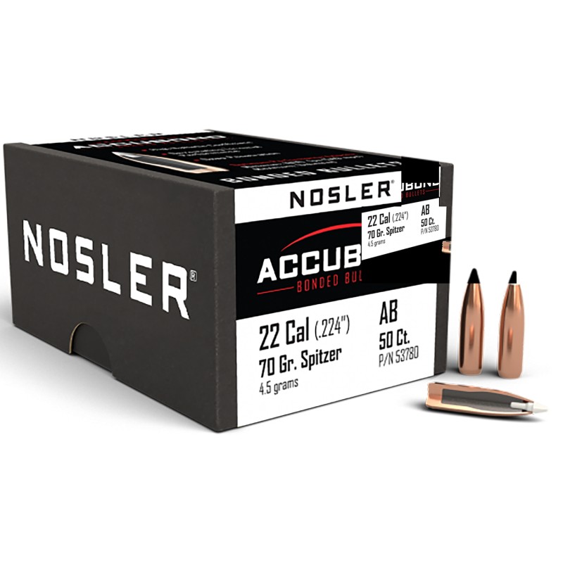 Nosler 53780 AccuBond  22 Cal .224 70 gr Spitzer Point 50 Per Box