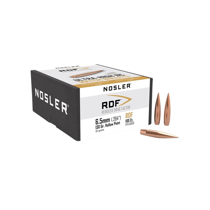 Nosler 53505 RDF Match 6.5 Creedmoor .264 130 gr Hollow Point Boat Tail 100 Per Box