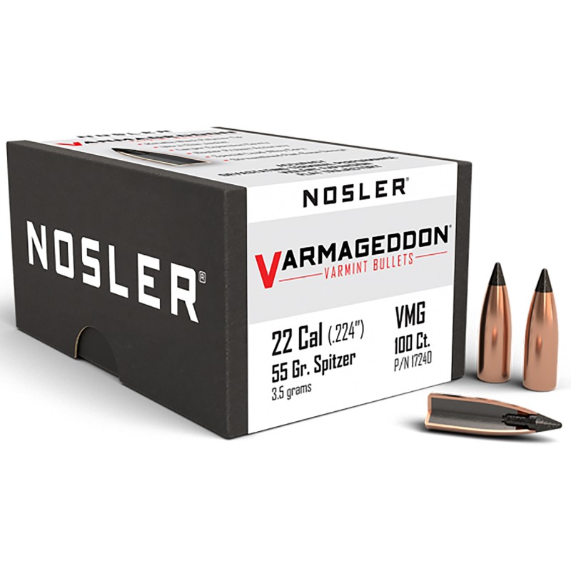 Nosler 17240 Varmageddon  22 Cal .224 55 gr Flat Base Tipped 100 Per Box