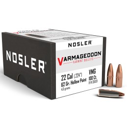 Nosler 35631 Varmageddon  22 Cal .224 62 gr Flat Base Hollow Point 100 Per Box