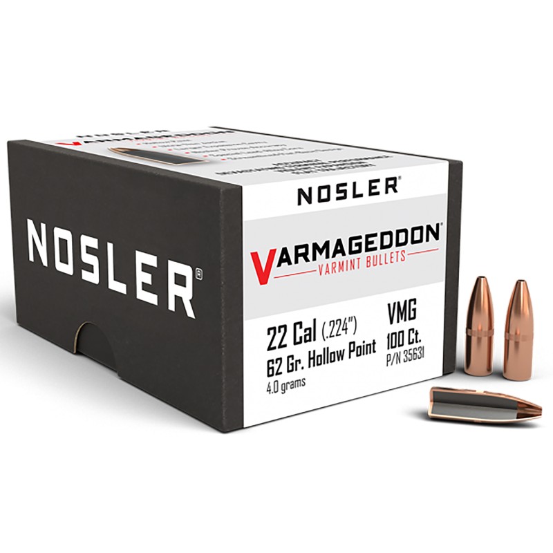 Nosler 35631 Varmageddon  22 Cal .224 62 gr Flat Base Hollow Point 100 Per Box