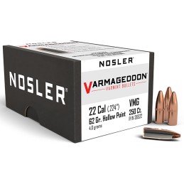 Nosler 36522 Varmageddon  22 Cal .224 62 gr Flat Base Hollow Point 250 Per Box