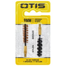 Otis FG338NB Bore Brush Set  9mm38 Spl375380 Cal 832 Thread 2 Long BronzeNylon Bristles 2 Per Pkg