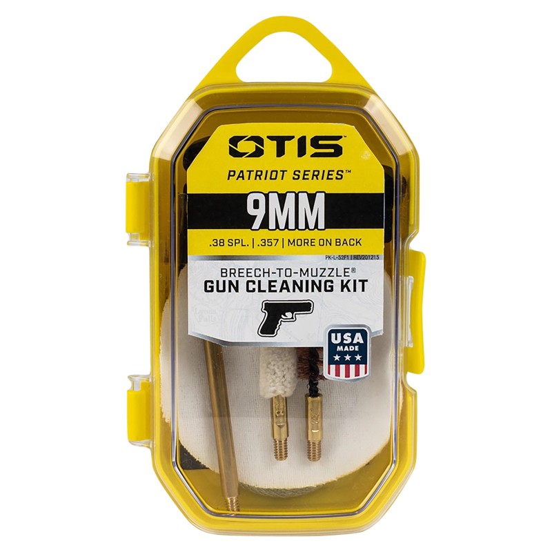 Otis FG7019MM Patriot Cleaning Kit 9mm Pistol15 Pieces Yellow Plastic Box Case