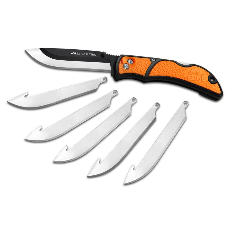 Outdoor Edge RLB30C RazorLite  3.50 Folding Drop Point Tanto Plain 420J2 SS Blade BlackOrange Polymer Handle