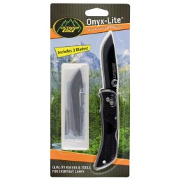 Outdoor Edge OX30C Onyx Lite 3 Folding Plain 420J2 Stainless Steel Blade Black Trimond Textured Polymer Handle