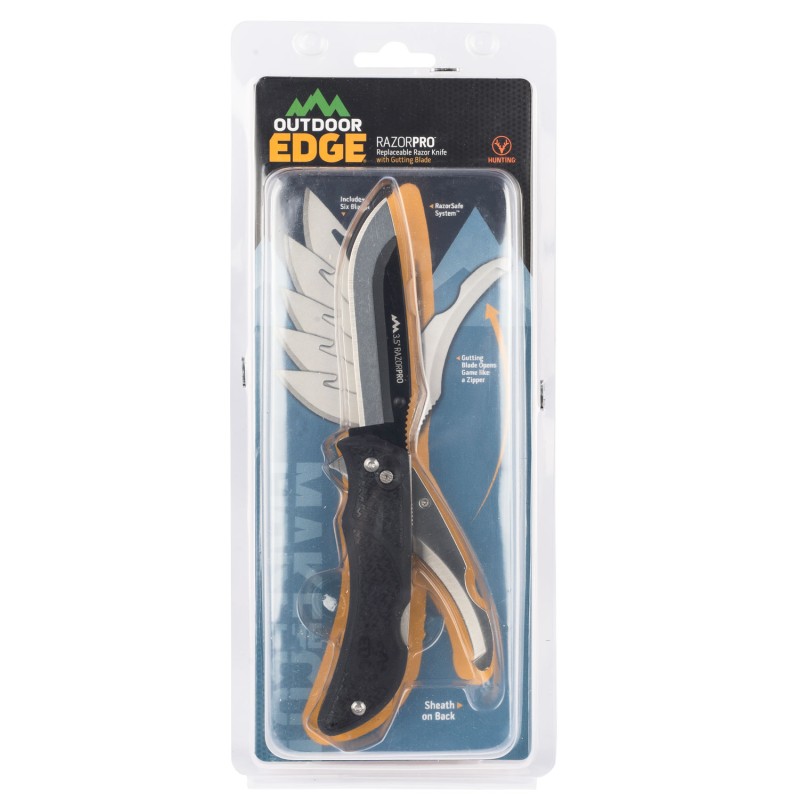 Outdoor Edge RO10C RazorPro  3.50 Folding RazorGut Plain 420J2 SS Blade Black TPR Handle Includes Replacement Blades