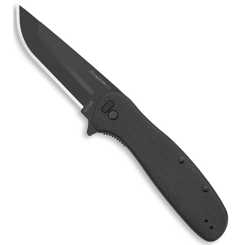 Outdoor Edge VX230B Razor VX2 EDC 3 Folding Plain Black Oxide 420J2 SS Blade Black Textured G10 Handle