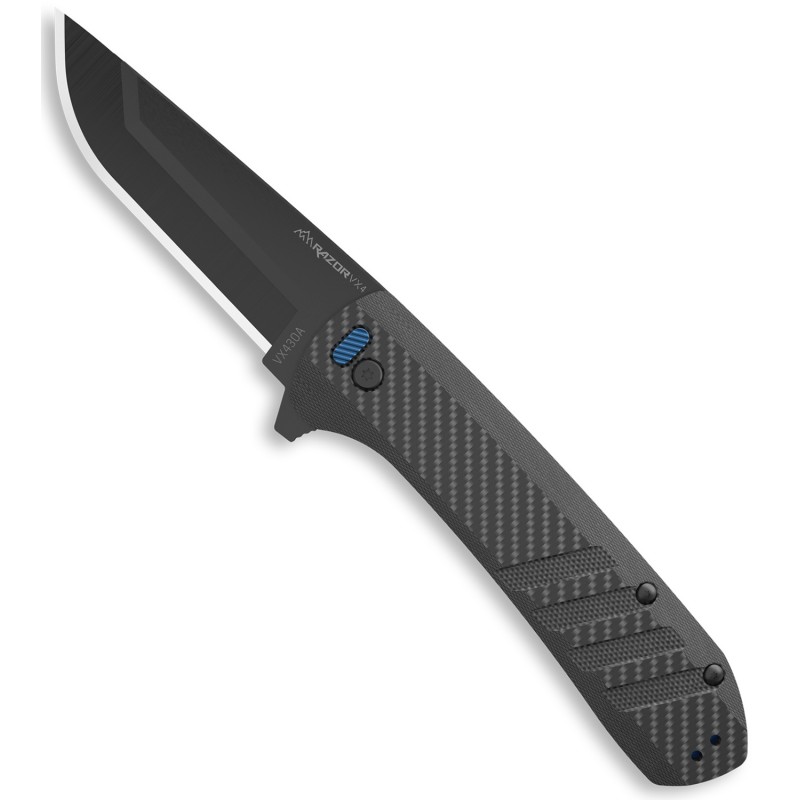 Outdoor Edge VX430A Razor VX4 EDC 3 Folding Drop Point Plain Black Oxide 420J2 SS Blade Black Textured Carbon FiberG10 Handle