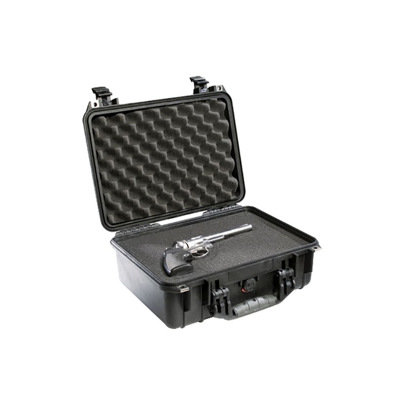 Pelican 1450 Protector Case made of Polypropylene with Black Finish Foam Padding OverMolded Handle Stainless Steel Hardware  Dou