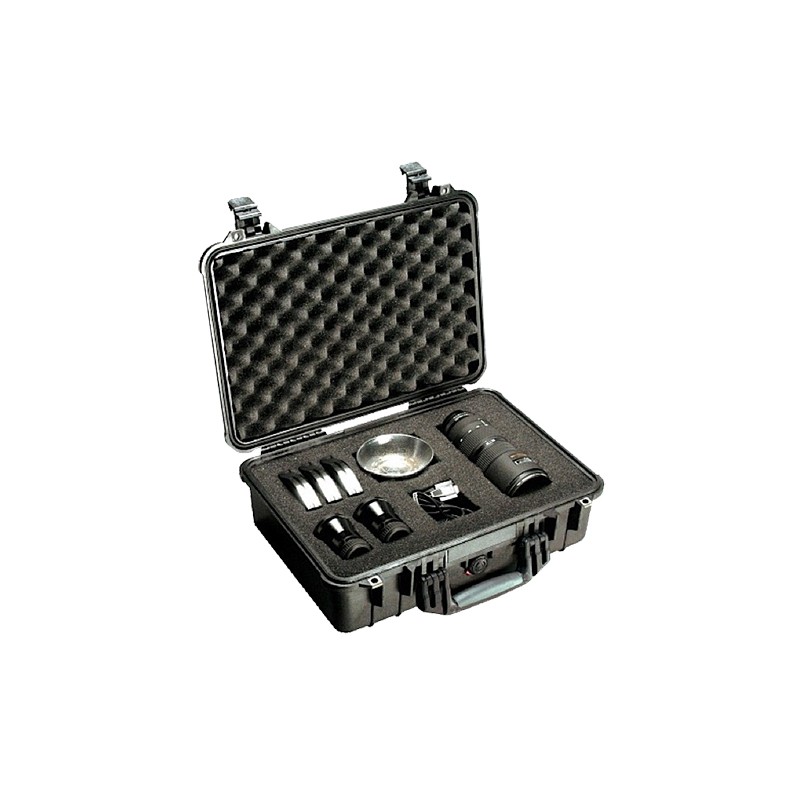 Pelican 1500 Protector Case made of Polypropylene with Black Finish Foam Padding OverMolded Handle Stainless Steel Hardware  Dou