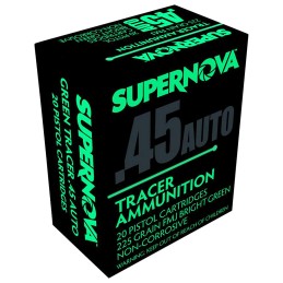 Supernova PMSN45ACG Green Tracer Non Corrosive 45 ACP 225 gr Full Metal Jacket 20 Per Box 50 Case