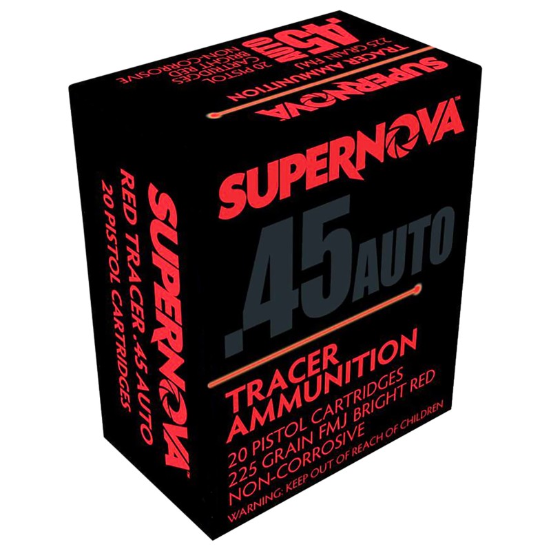 Supernova PMSN45ACR Red Tracer Non Corrosive 45 ACP 225 gr Full Metal Jacket 20 Per Box 50 Case