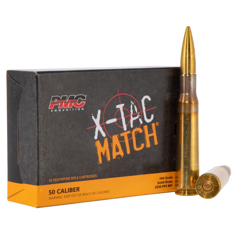 PMC 50XM XTac Match  50 BMG 740 gr Solid Brass 10 Per Box 20 Case