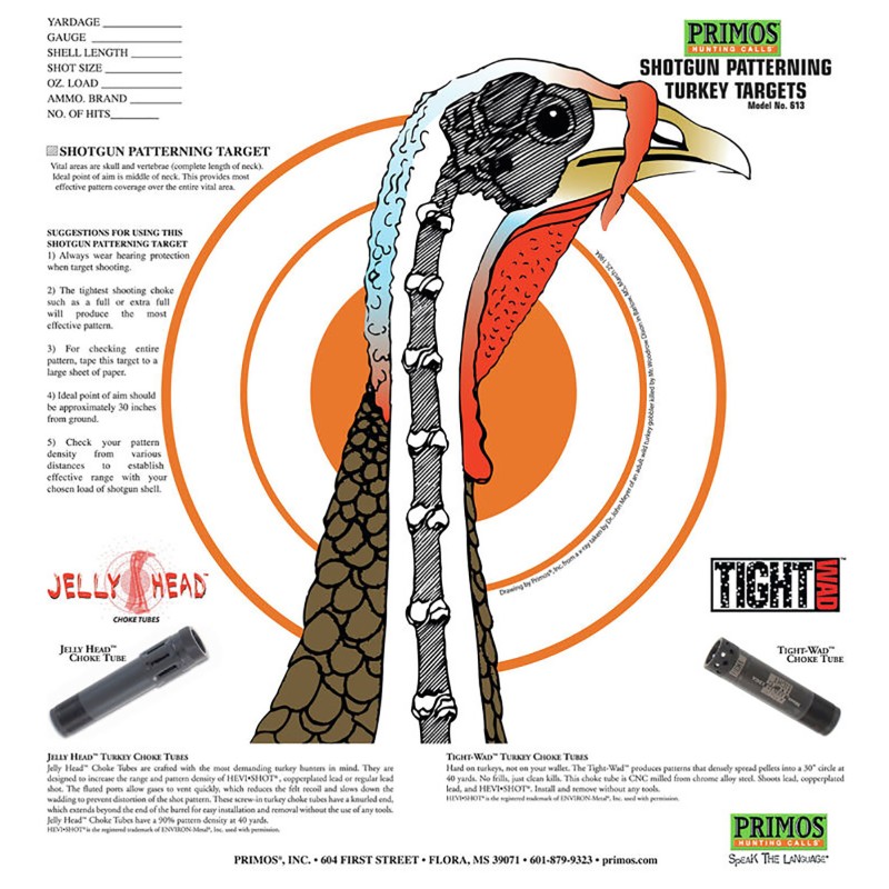 Primos 6041 Patterning Turkey  Hanging Paper Targets For Use With Shotgun 10.75 x 11.50 MultiColor 12 PK