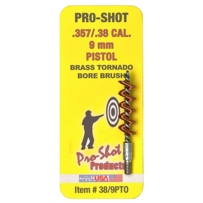 ProShot 389PTO Tornado Bore Brush .38 9mm Cal Pistol 832 Thread Brass Spiral Wound Loop