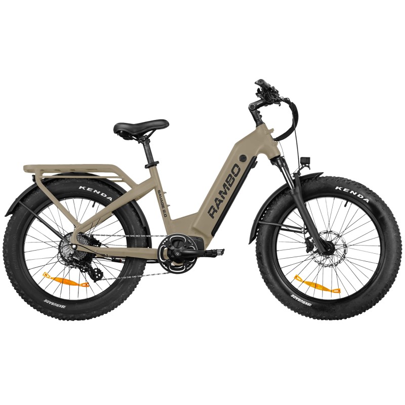 Rambo Bikes SAV20FDE The Savage 2.0 Step Thru FDE Shimano High Performance 8 Speed 750W1000W Rambo Hub Motor Up to 30MPH Speed