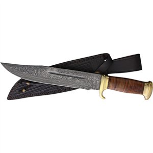 Damascus Bowie Stacked Leather