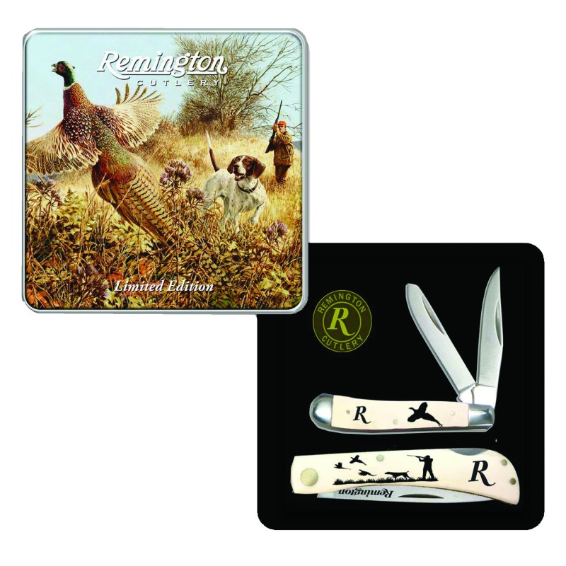 Remington Accessories 15684 Flushing Pheasant Limited Edition Gift Tin 2.753.50 Folding Plain Stainless Steel Blade White wEtche