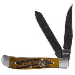 Remington Accessories 15642 Backwoods Trapper Folding Stonewashed Carbon Steel BladeCoffee Brown wRemington Medallion Bone Handl