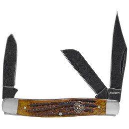 Remington Accessories 15645 Backwoods Stockman Folding Stonewashed Carbon Steel Blade Coffee Brown wRemington Medallion Bone Han