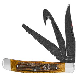 Remington Accessories 15648 Backwoods Trapper Folding Stonewashed Carbon Steel Blade Coffee Brown wRemington Medallion Bone Hand