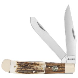 Remington Accessories 15652 Guide Trapper Folding Stainless Steel Blade BrownWhiteSilver wRemington Shield Stag BoneNickle Handl