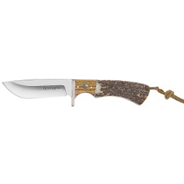 Remington Accessories 15656 Guide  Fixed Skinner Stainless Steel Blade BrownWhiteSilver wRemington Shield Stag BoneNickle Handle