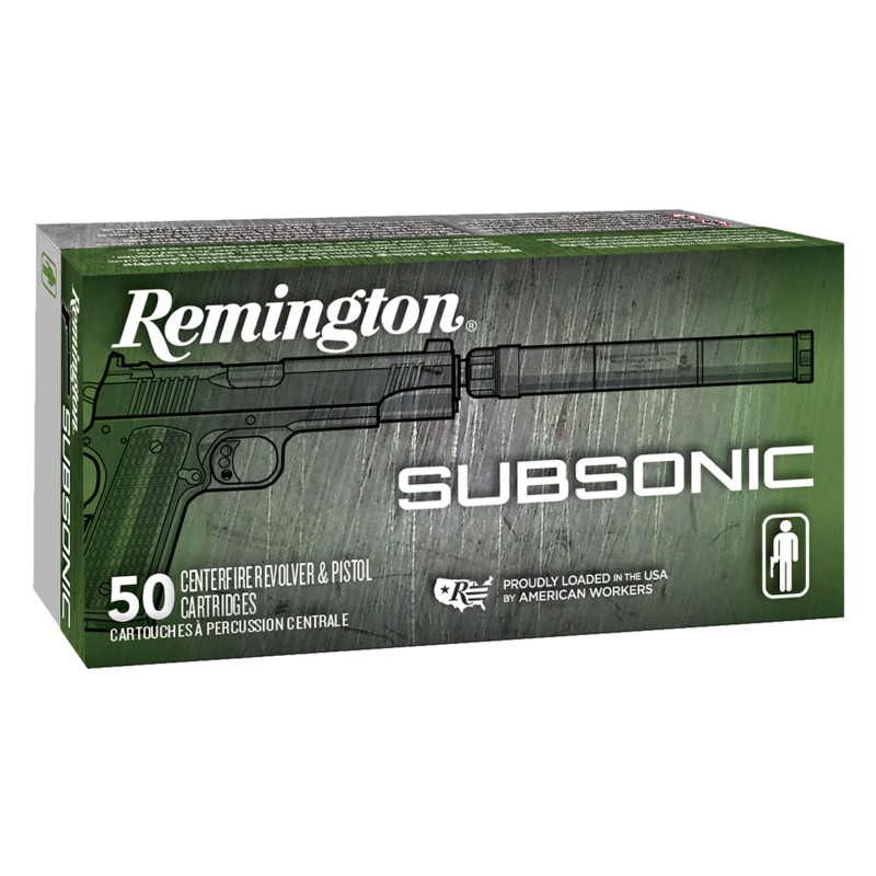 Remington Ammunition 28435 Subsonic  9mm Luger 147 gr Flat Nose Enclosed Base 50 Per Box 10 Case