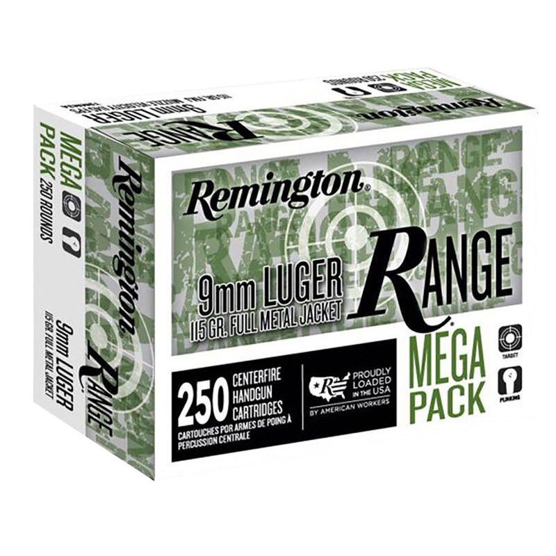 Remington Ammunition R23965 Range Mega Pack 9mm Luger 115 gr Full Metal Jacket 250 Per Box 4 Case