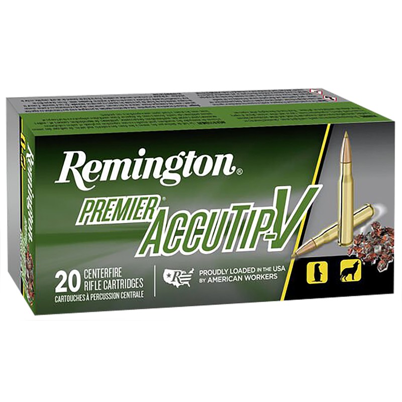 Remington Ammunition 29186 Premier AccutipV 22250 Rem 50 gr AccuTip V Boat Tail 20 Per Box 10 Case