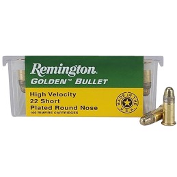 Remington Ammunition 21001 Golden Bullet  22 Short 29 gr Plated Lead Round Nose 100 Per Box 50 Cs