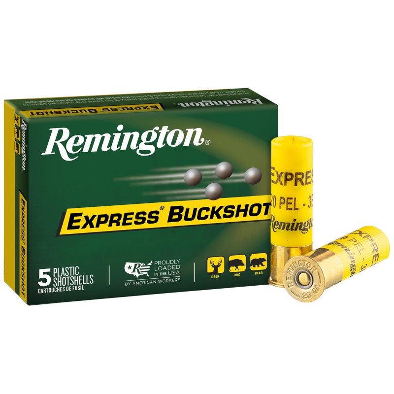 Remington Ammunition 20630 Express Buckshot 20 Gauge 2.75 3 Buck Shot 5 Per Box 50 Cs