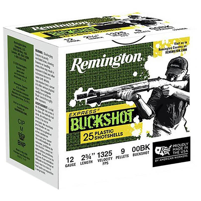 Remington Ammunition 20411 Express Buckshot 12 Gauge 2.75 00 Buck Shot 25 Per Box 10 Cs