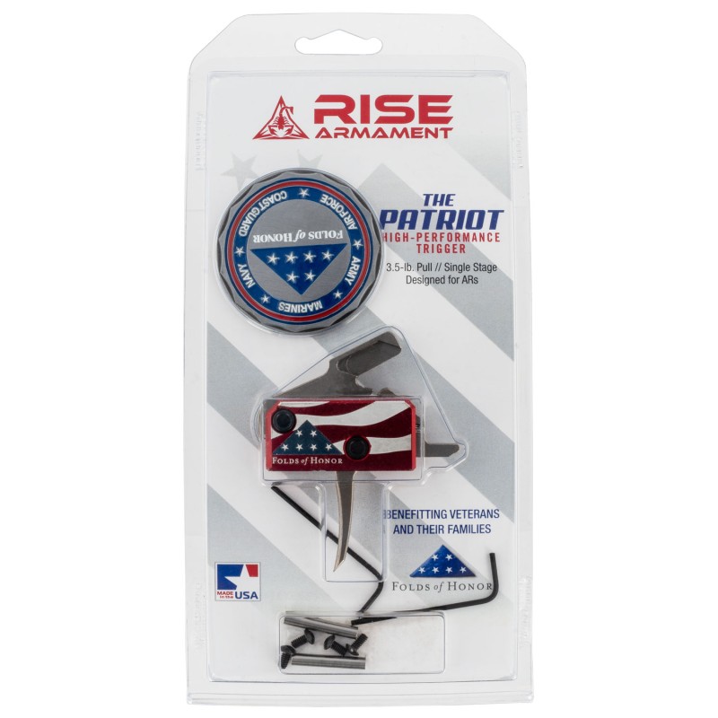 Rise Armament RA13FOLDSPT The Patriot High Performance SingleStage Flat Trigger with 3.50 lbs Draw Weight  SilverRedWhiteBlue Fi