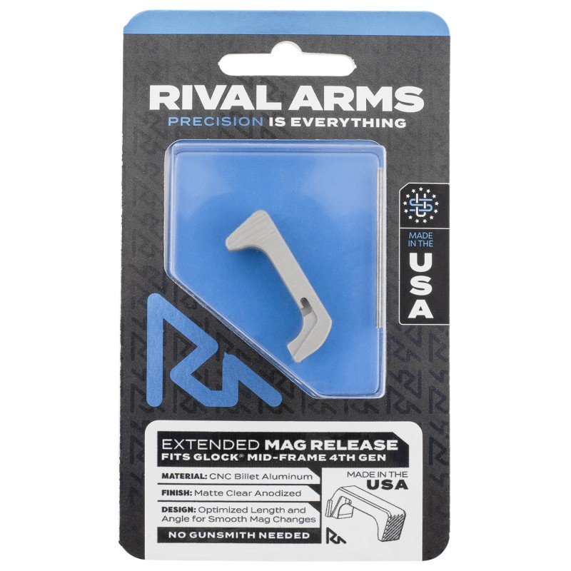 Rival Arms RA72G002D Magazine Release  Glock Gen4 Extended Matte Anodized Silver Aluminum