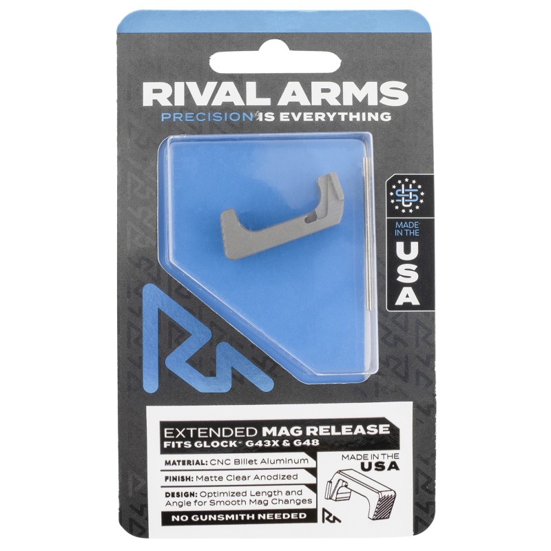 Rival Arms RA72G004D Magazine Release  Extended Silver Aluminum for Glock 43X 48