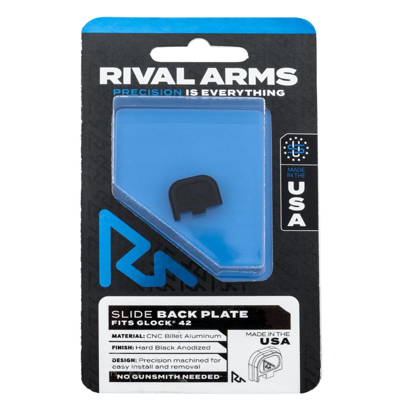 Rival Arms RA43G003A Slide Back Cover Plate  Single Stack Black Anodized Aluminum for Glock 42