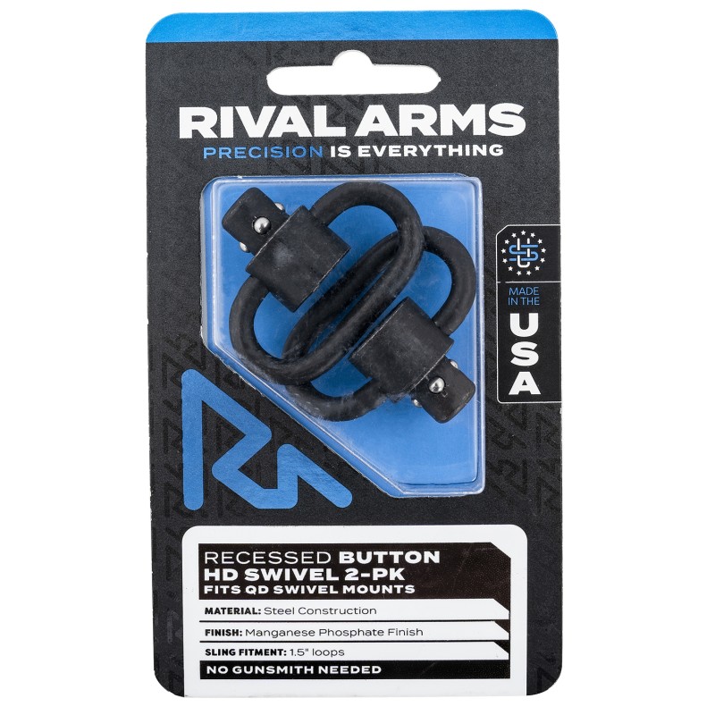 Rival Arms RARA92S2A HD Swivel Set  Black Manganese Phosphate Steel with 1.5 Loops  Recessed Button