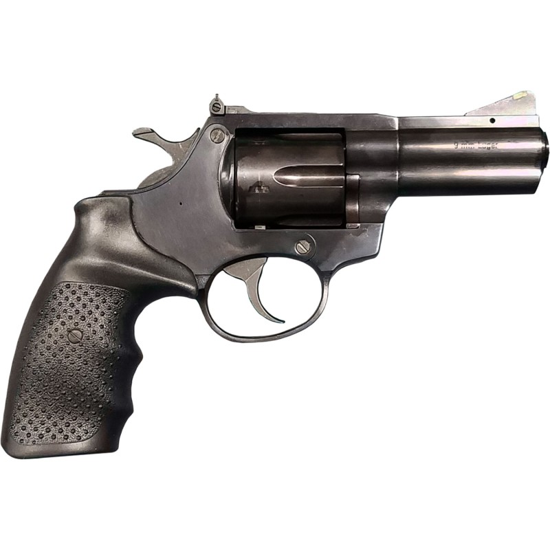 Rock Island 9231B AL9.0  Medium Frame 9mm Luger 6 Shot 3 Blued Full Shroud Barrel Cylinder  Frame Black Finger Grooved Rubber Gr