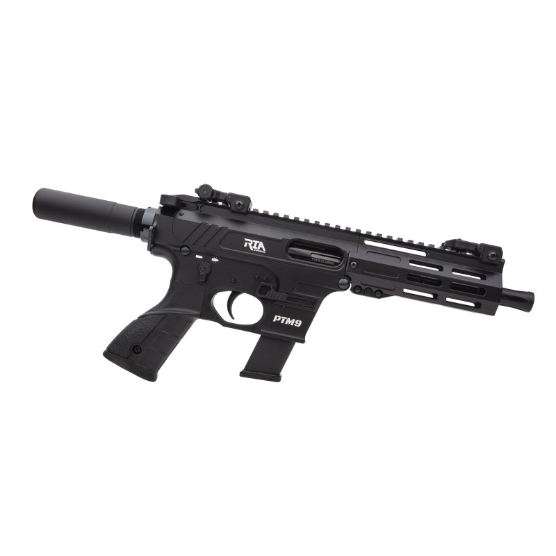 Rock Island STK10017 PTM9  9mm Luger 171 5.90 Black MLOK Handguard Polymer Grip Flash Hider Flip Up Sights