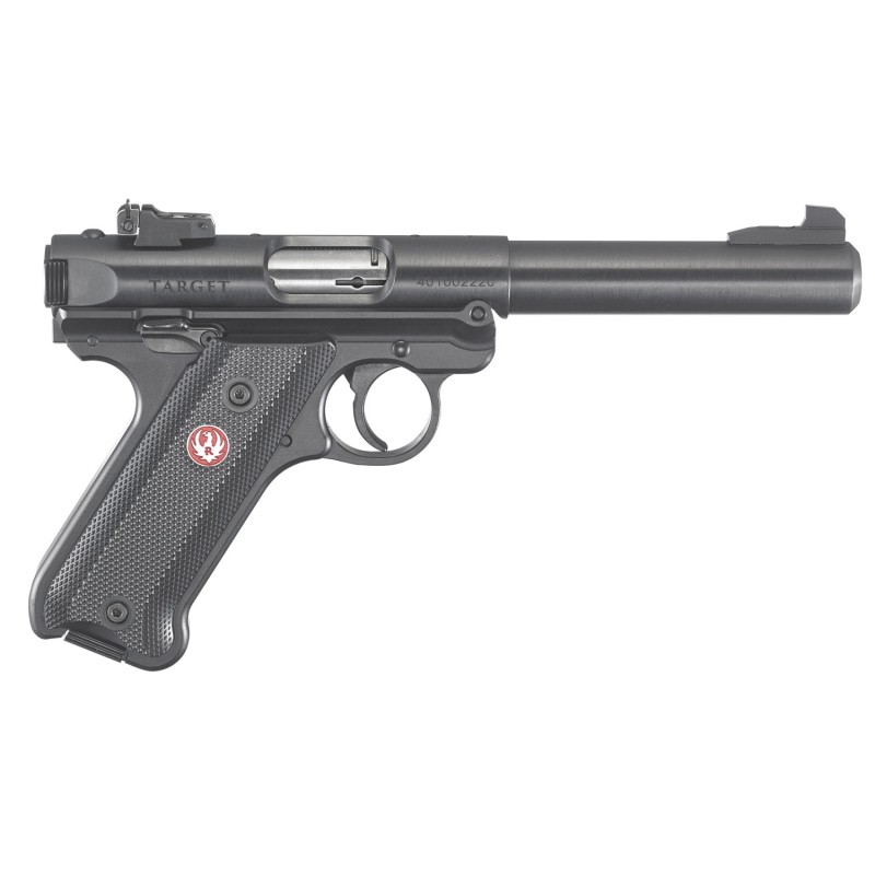 Ruger 40101 Mark IV Target 22 LR 101 5.50 Overall Blued Steel Bull Barrel Slide  Frame Black Checkered Polymer Grips