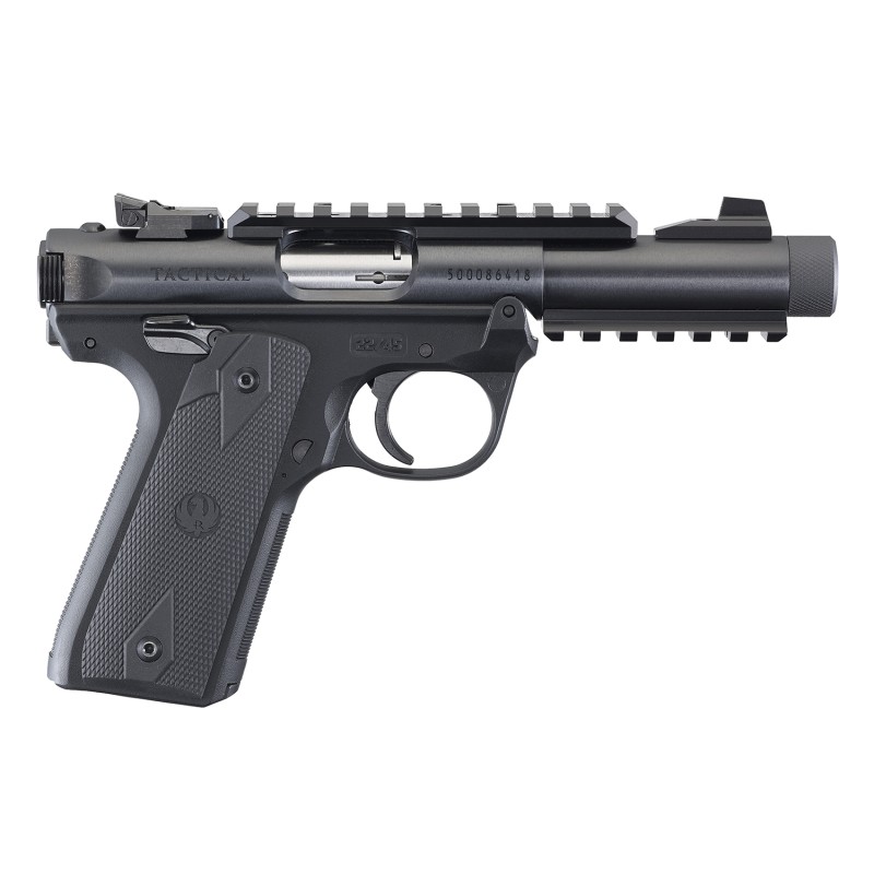 Ruger 40149 Mark IV 2245 Tactical 22 LR 101 4.40 SteelThreaded Barrel Blued Slide Black Checkered 1911Style Panel Grip Features 