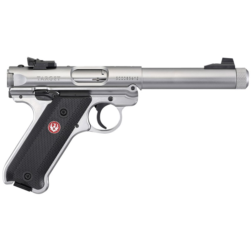 Ruger 40126 Mark IV Target 22 LR 101 5.50 Overall Satin Stainless Steel ThreadedBull Barrel Slide   Frame Black Checkered Polyme