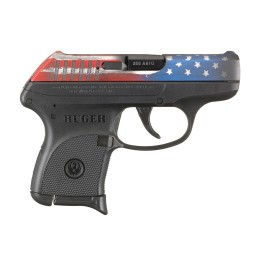 Ruger 13710 LCP  Compact Frame 380 ACP 61 2.75 Black Steel Barrel American Flag Cerakote Serrated Steel Slide Black Polymer Fram