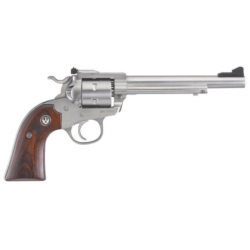 Ruger 0680 Blackhawk  22 LR 6rd 6.50 Barrel Stainless Steel BarrelCylinderFrame Exposed Hammer Bisley Hardwood Grip Ramp FrontAd