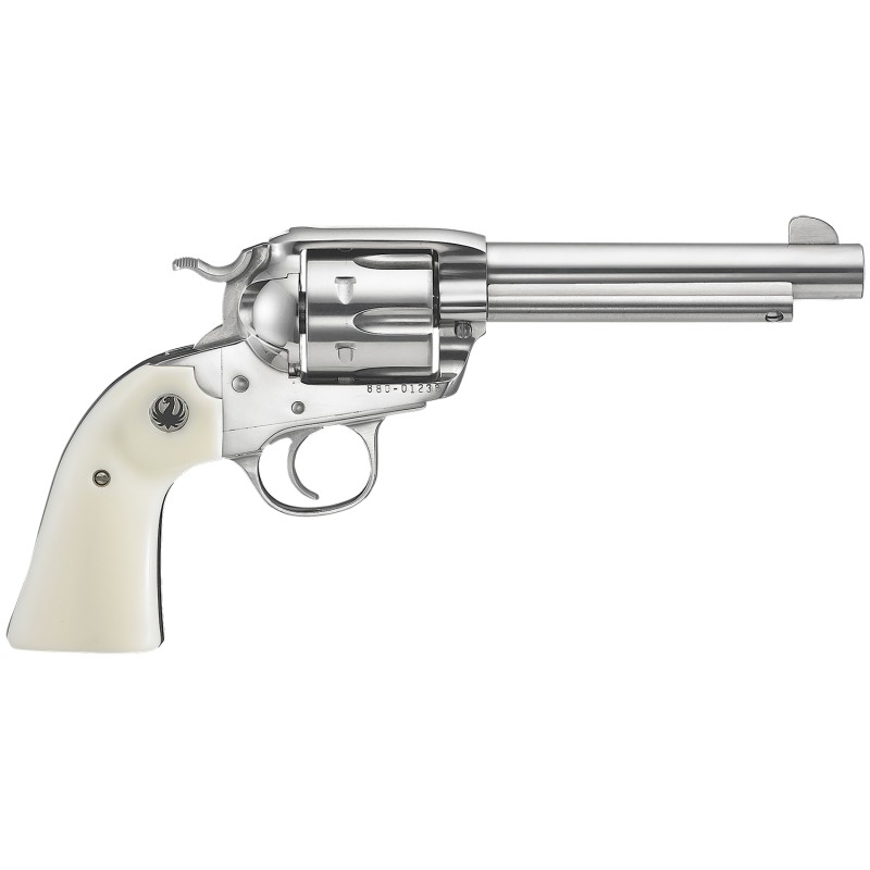 Ruger 5130 Vaquero  357 Mag  5.50 Barrel 6rd Cylinder High Gloss Stainless Steel BisleyStyle Hammer Simulated Ivory Grip Transfe