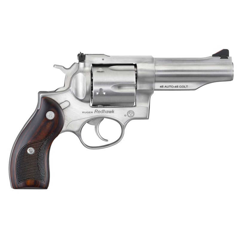 Ruger 5050 Redhawk  45 ACP45 Long Colt 6rd 4.20 Satin Stainless Steel Barrel Cylinder  Frame Lasered Hardwood Grip Exposed Hamme